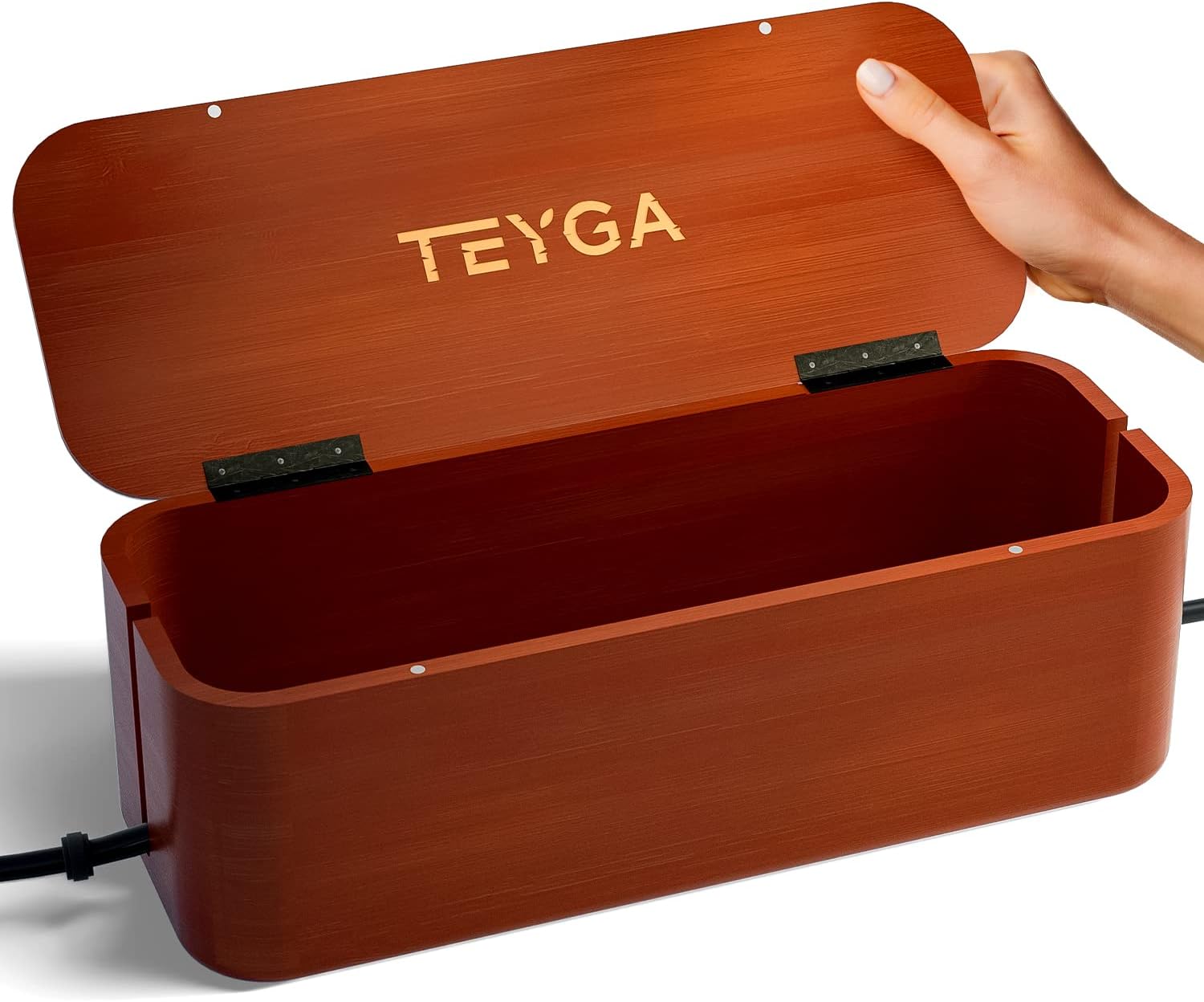 TEYGA Bamboo Cable Management Box Stylish Cord Organizer