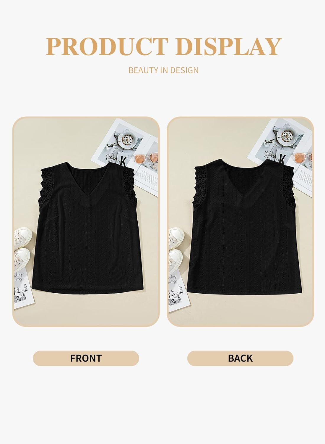 Eytino Plus Size Tank Tops for Women V Neck Lace Tee Shirts Summer Casual Sleeveless Shirts Blouse(1X-5X) - Image 4