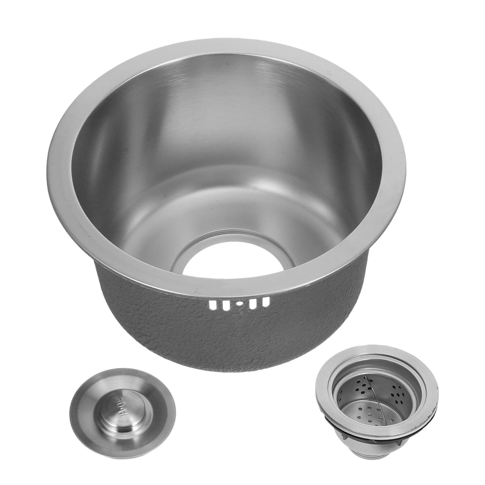 POPETPOP Fregadero Redondo Pequeño de Acero Inoxidable 304 Orificio de Desbordamiento y Accesorios de Drenaje para Barra y Restaurante en Color Plata