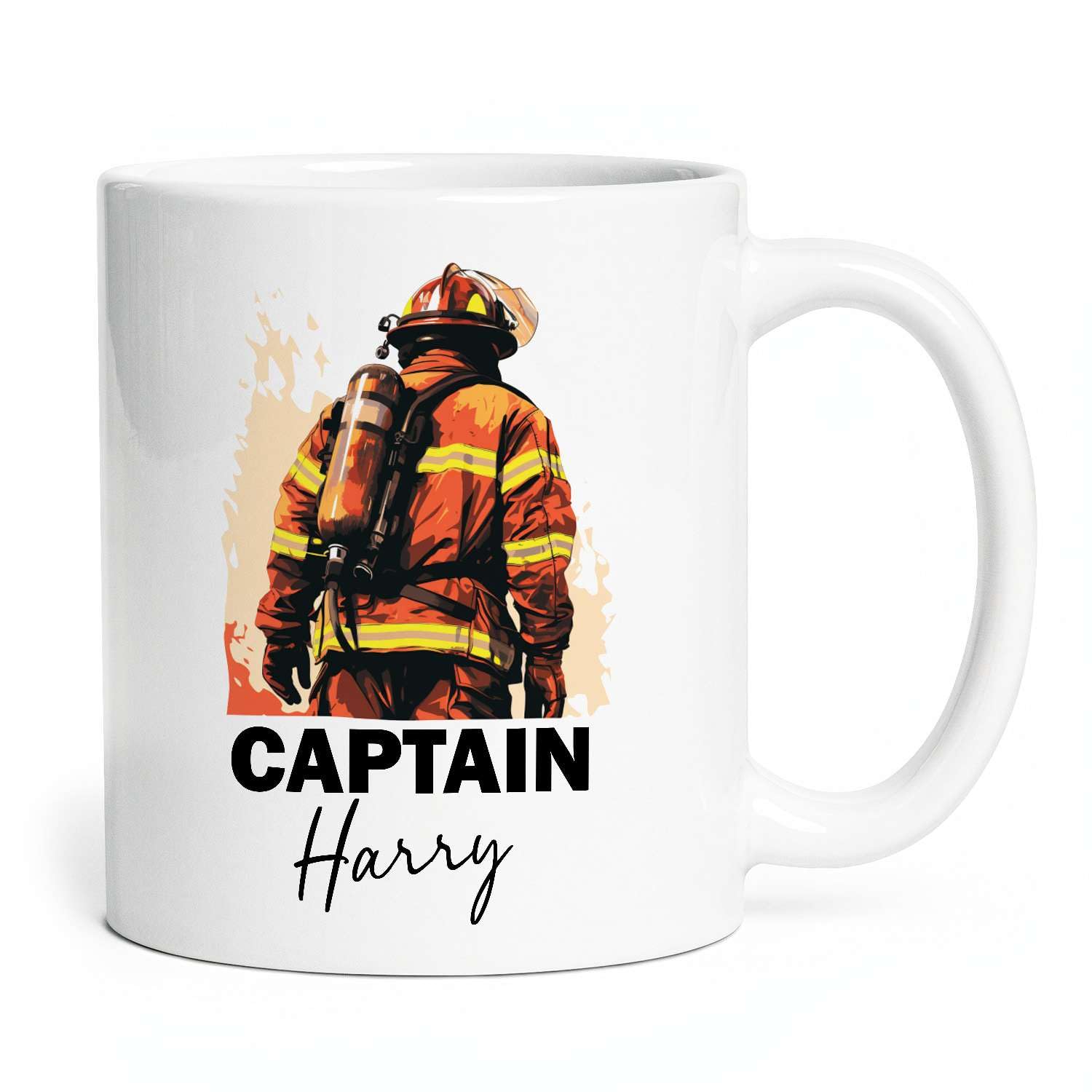 ELPSTORE Personalized Name Fireman Captain Ceramic Coffee Mugs, Customize Firefighter Leader Cups, Fireman Mugs, Novelty Cup Great Gift Idea For