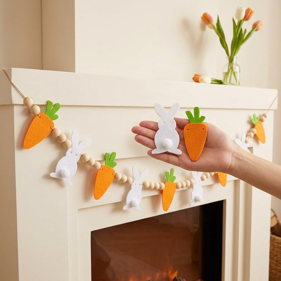 Easter Decorations Easter Garland Decor Felt Easter Bunny Carrot Garland for Mantel Fireplace Bedroom Classroom Home Party Supplies Spring Decor image 2