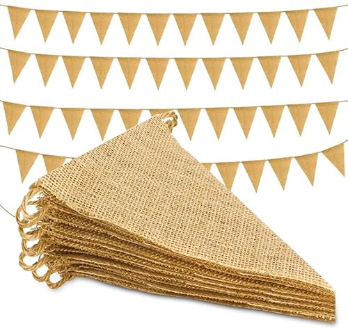 48 Pcs Burlap Banner, BetterJonny 36Ft Burlap Triangle Flag DIY Hand Painted Home Decorations for Camping Party Christmas Birthday Bedroom Decoration