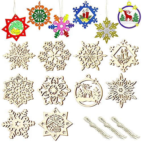 30 PCS Wooden DIY Christmas Ornament Crafts for Kids Wooden Snowflake for Crafts
