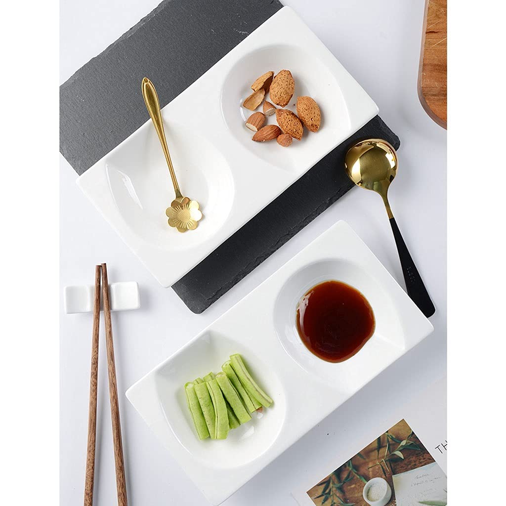 Céramique Blanche Pour Snacks Et Sauces VALICLUD 2 Pièces Assiette Porcelaine Compartiments Céramique Assiette Fondue Snack