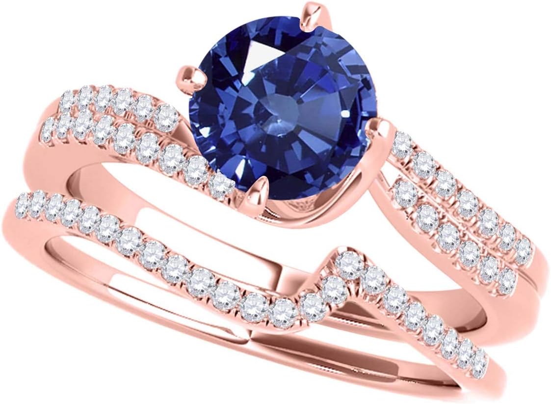 1.22 Carat Halo Sapphire And Diamond Bridal Set prong 14k Rose Gold