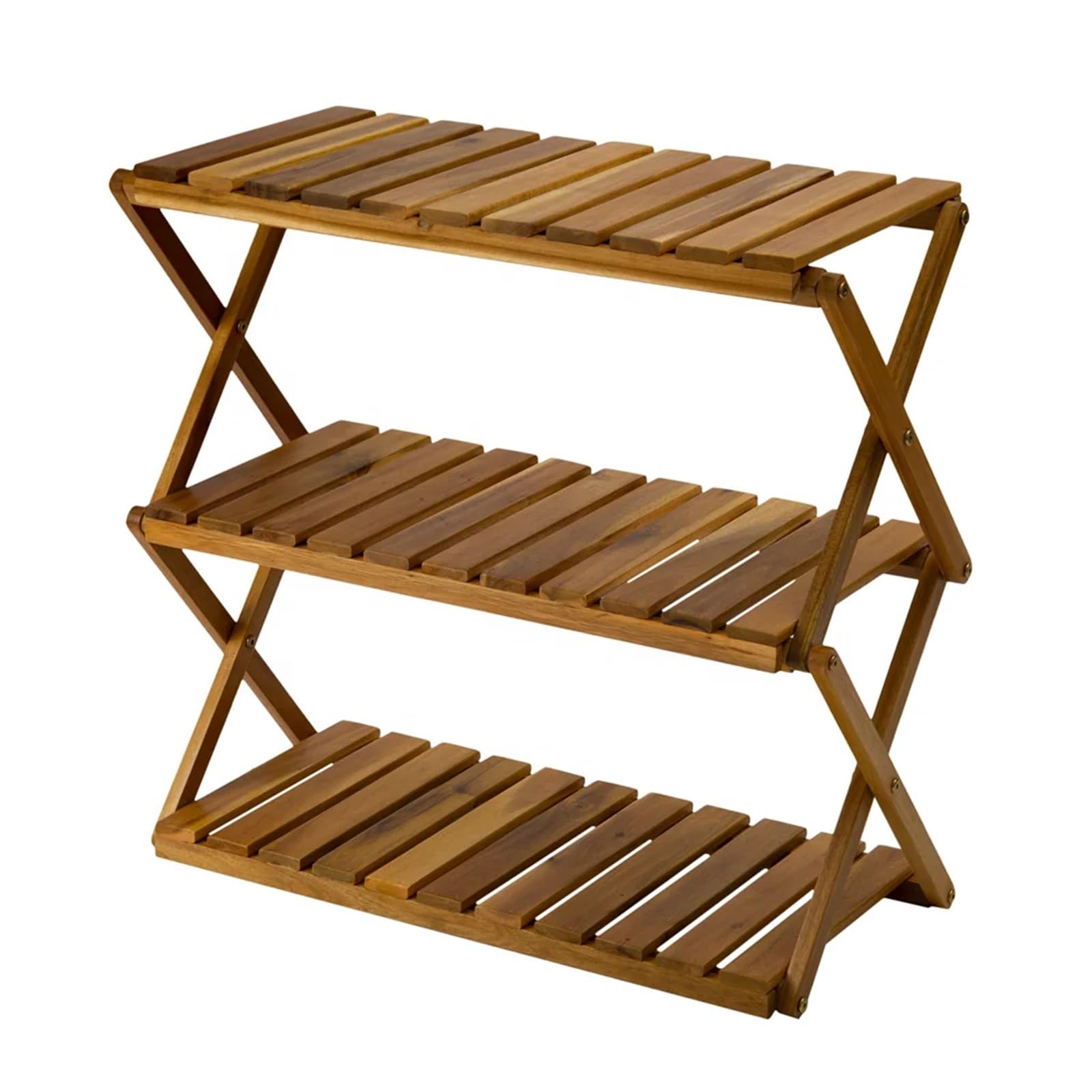 Étagère à chaussures pliable bois 3 niveaux support plantes meuble compact