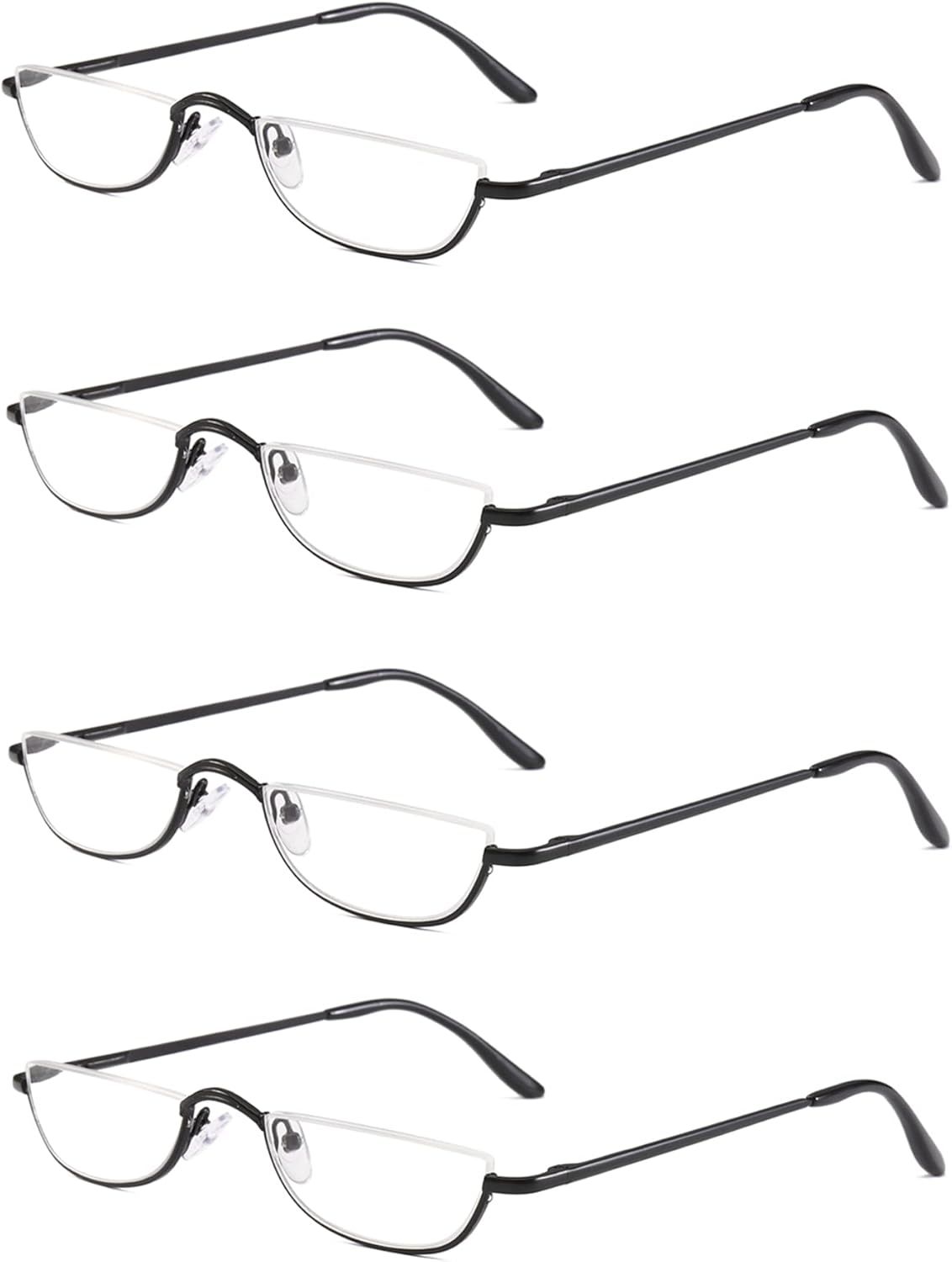 Half Frame Reading Glasses, Half Metal Moon Readers for Women Men 4 Pairs 1.50
