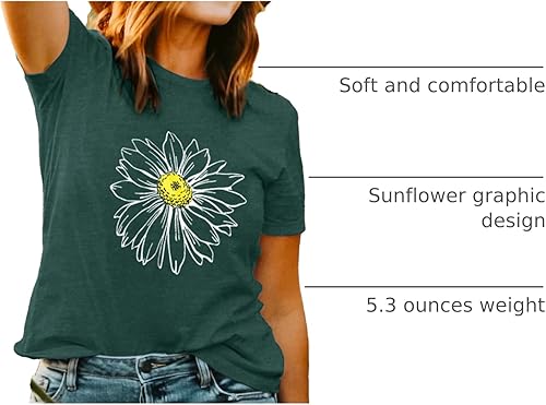 Miniatura 4 de Chulianyouhuo Camiseta de manga corta con estampado de girasol para mujer, camiseta casual para adolescentes y niñas