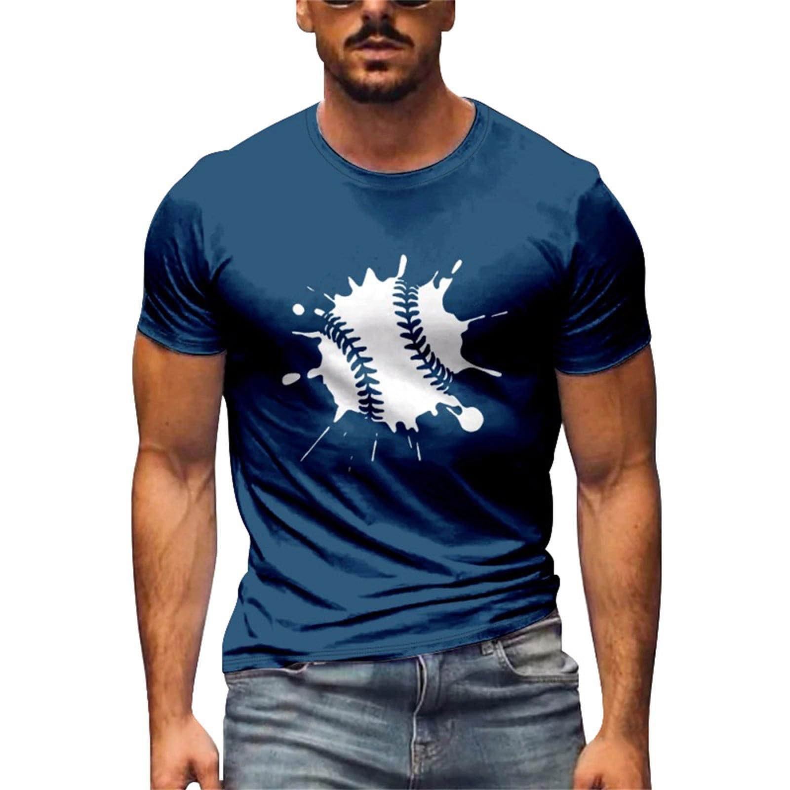 Camiseta de manga corta de ajuste regular para hombre, camiseta de verano con estampado de béisbol, camiseta de manga corta delgada para interiores y exteriores, caminar, deportes, vida diaria