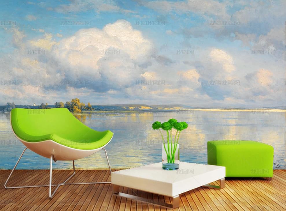 Poster géant mural salon papier peint intissé paysage de lac effet peinture à l'huile 250x175 cm