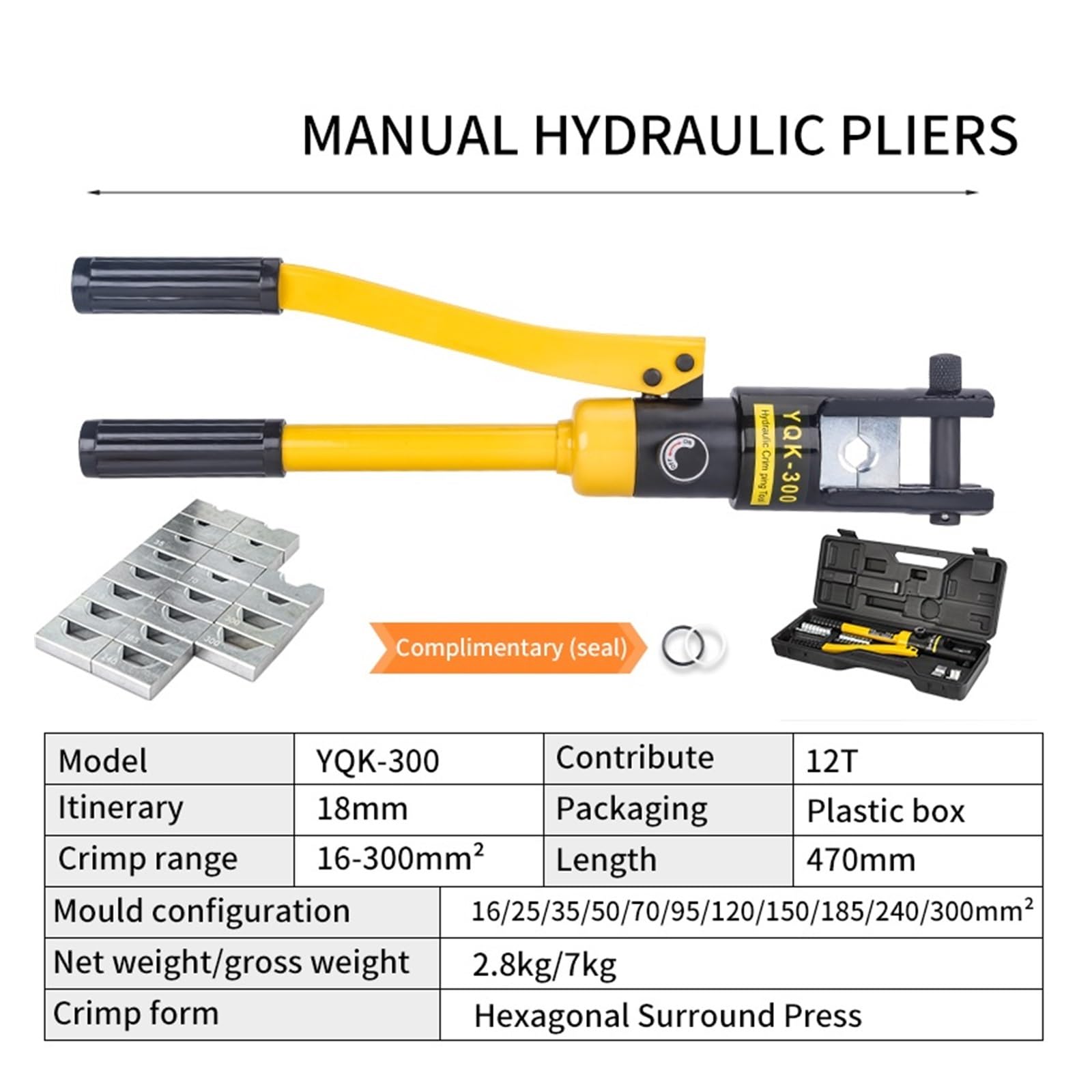 16-300mm Hydrauliczne narzędzie zaciskowe Hydrauliczne szczypce zaciskowe Hydrauliczne narzędzie zaciskowe Zakres ciśnienia 12T (YQK-300)