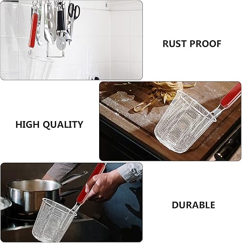 Miniatura 7 de 2 cestas de malla para pasta con mango de madera, colador de olla caliente de acero inoxidable, cucharas de malla para fideos de araña, cucharas