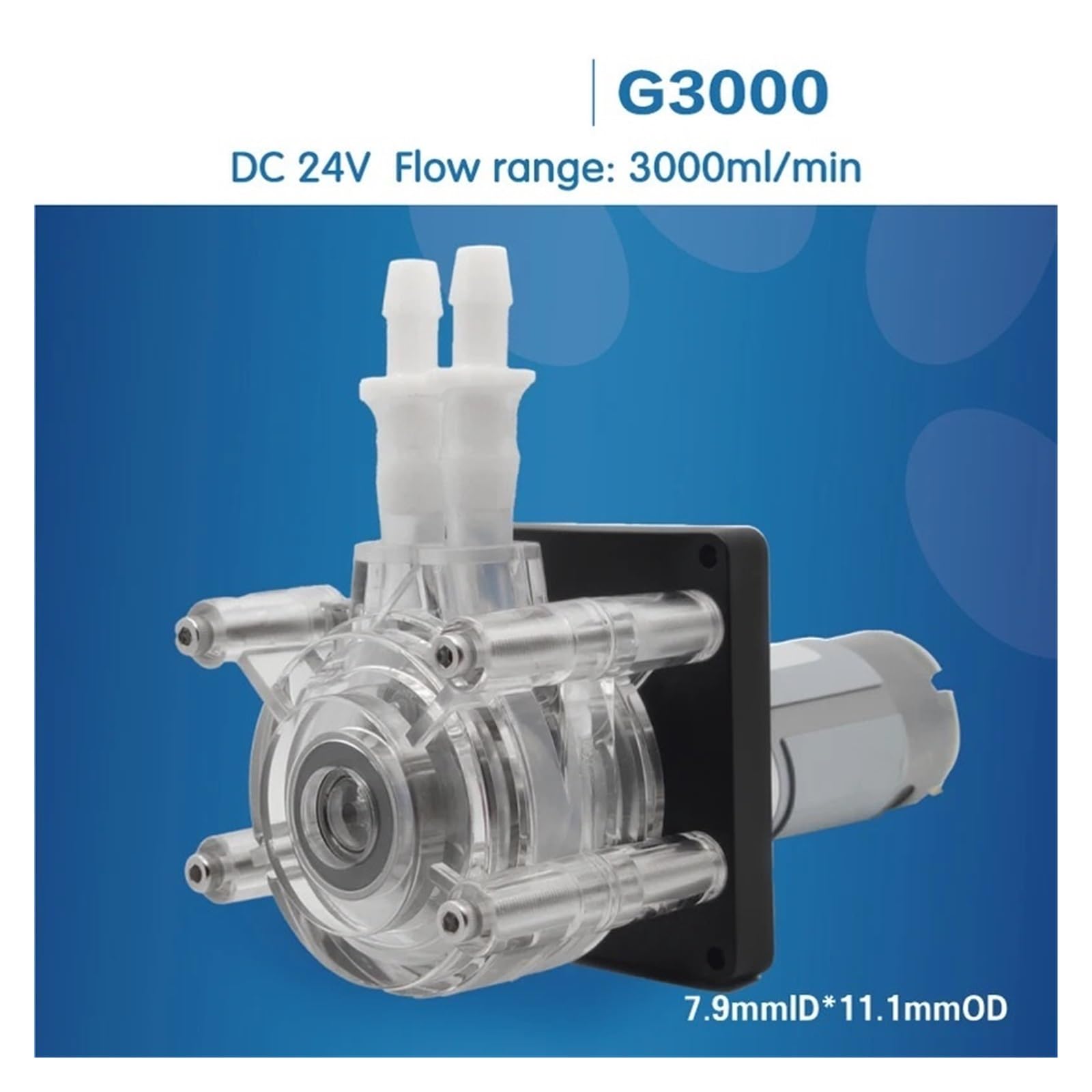 Bomba peristáltica de 24 V CC, 0,8 GPH (3000 ml/min), autocebante de alto caudal for cambio automático de agua en acuarios y transferencia de productos químicos de laboratorio.(Silicone Tube)