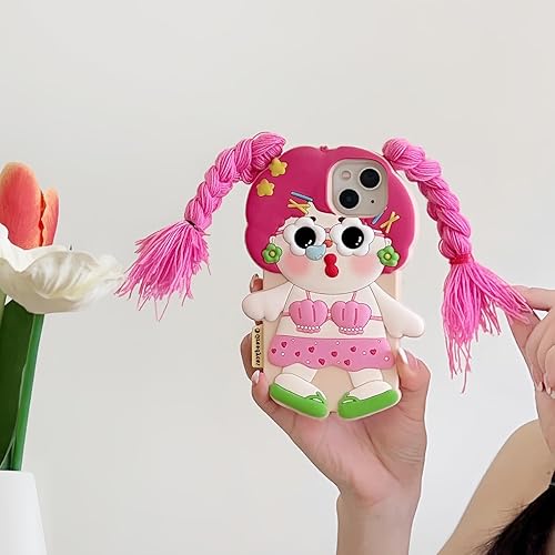 Miniatura 2 de QoKcoahn Funda para iPhone 11, 3D Kawaii Carcasas divertidas lindas de dibujos animados para niñas tienen pelo largo silicona suave gel protección