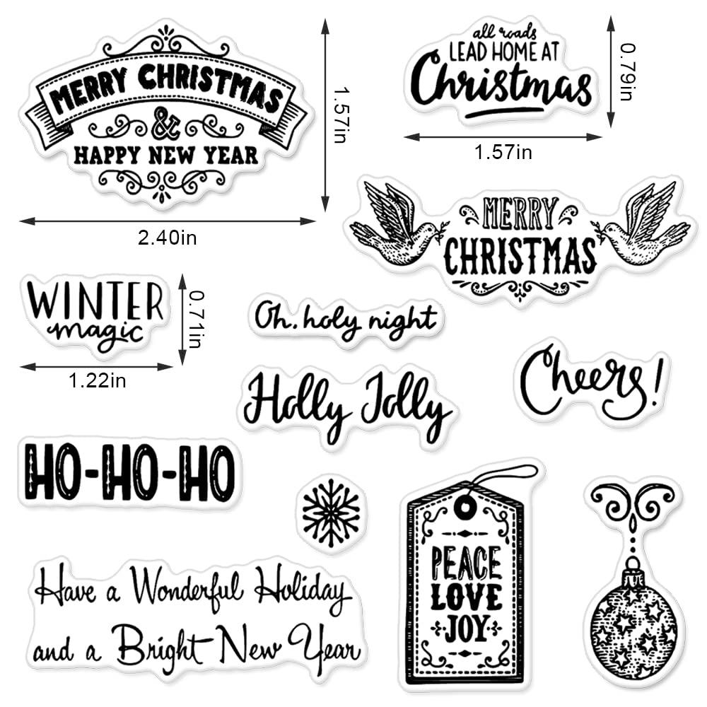 Craft Supplies, Christmas Clear Stamps For Card Making Decoration And Scrapbooking, Blessing Words Transparent Rubber Stamps With Sentiment For Paper Card Photo Album Crafting
