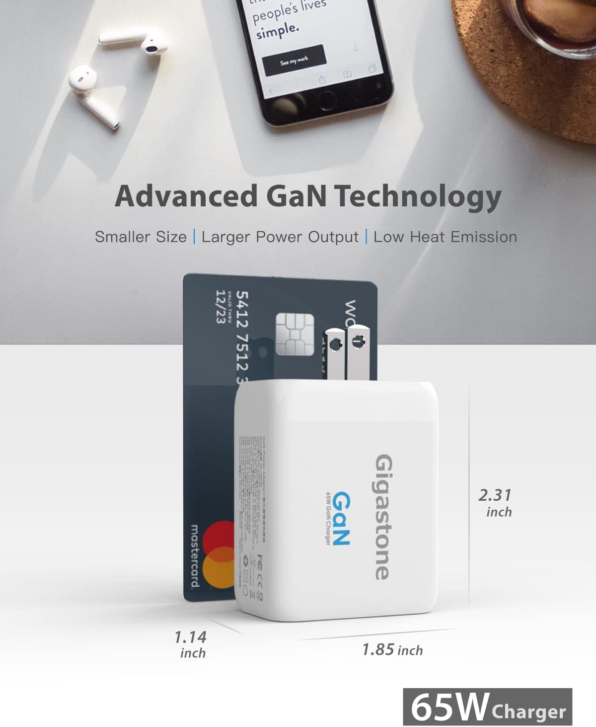 🔥 Flash Sale [GaN Wall Charger] Gigastone PD 65W GaN Charger 3-Port, 1 USB-A + 2 USB-C, 65W USB C Charger, Fast Charge 65W Charger, Compact Foldable for iPhone, iPad Pro, Android, MacBook Pro, Nintendo Switch