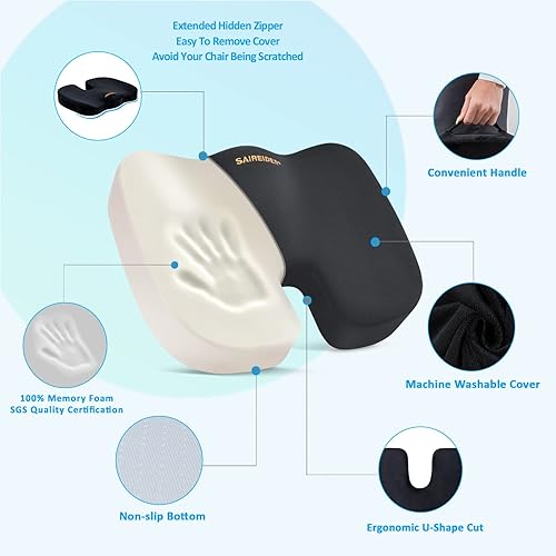 Vista 36 de SAIREIDER Cojín de silla y almohada de apoyo lumbar para silla de oficina, cojines de asiento de automóvil, almohadas de apoyo de respaldo de espuma