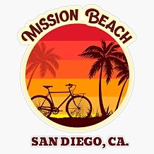 Mission Beach California Retro Sunset Vinyl Sticker Waterproof Decal Laptop Wall Window Bumper Sticker 5"