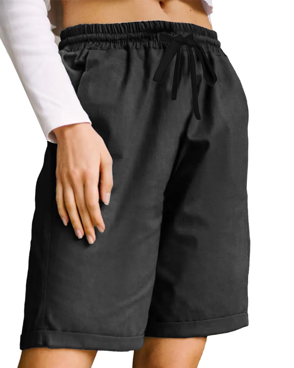 Rayson Pantaloncini Donna Estivi Cotone Bermuda da Donna Casual Leggero Pantaloni Corti con Tasche Pantaloncini Sportivi con Coulisse per Sport Yoga Trekking