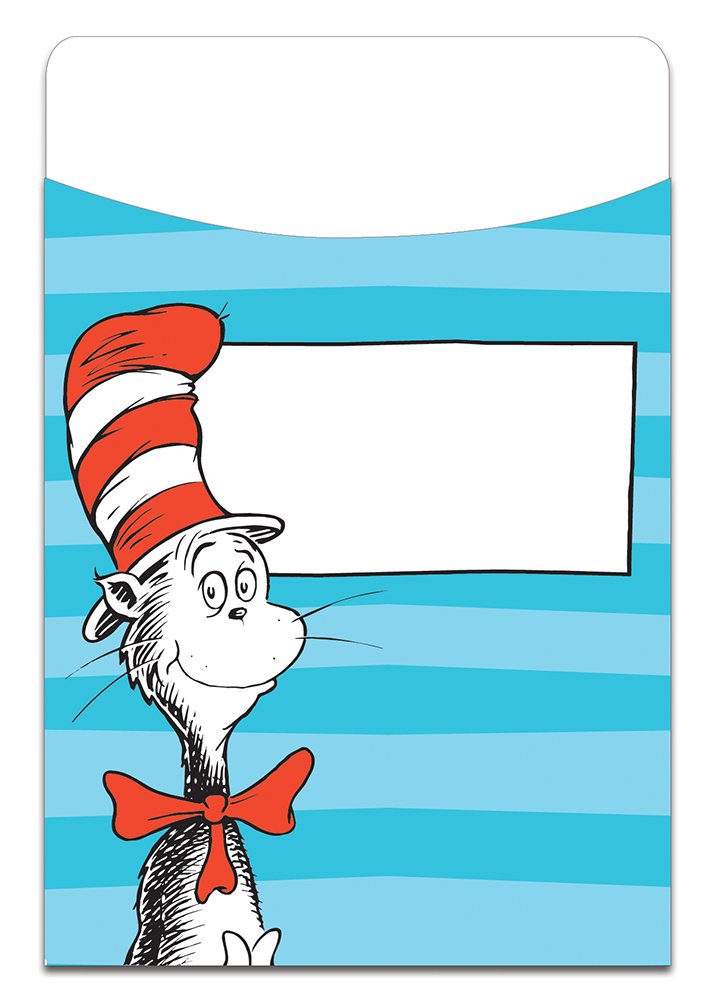 Eureka Dr. Seuss Cat in the Hat Back to School Library Book Pockets, 3.5'' x 5.5'', 35 pc