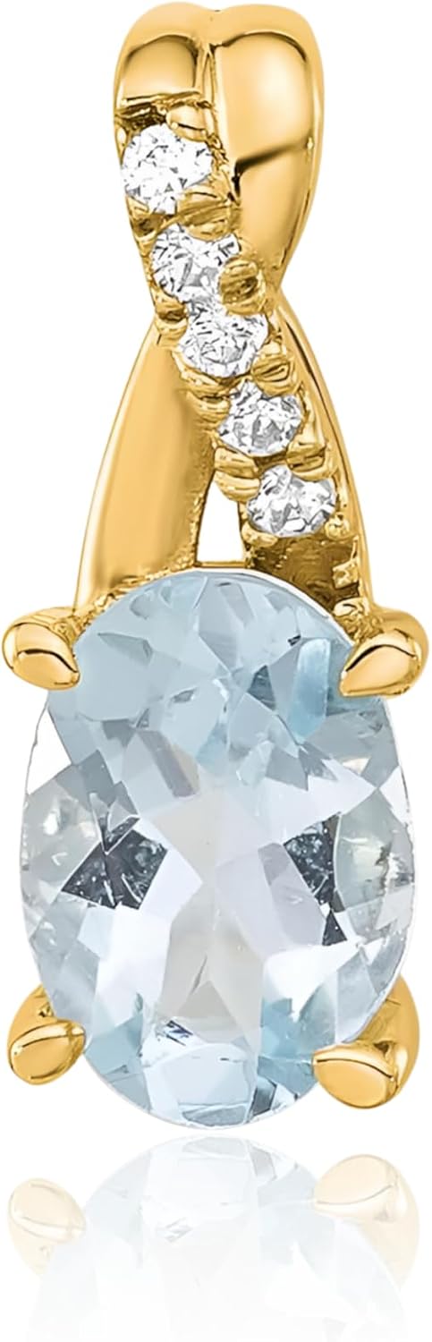 IceCarats 14K Solid Yellow Gold 0.73 carat Blue Aquamarine Diamond Accent Solitaire Small Pendant Necklace 14.3mm 0.6 inch Oval Cut, Natural, Prong Set For Her