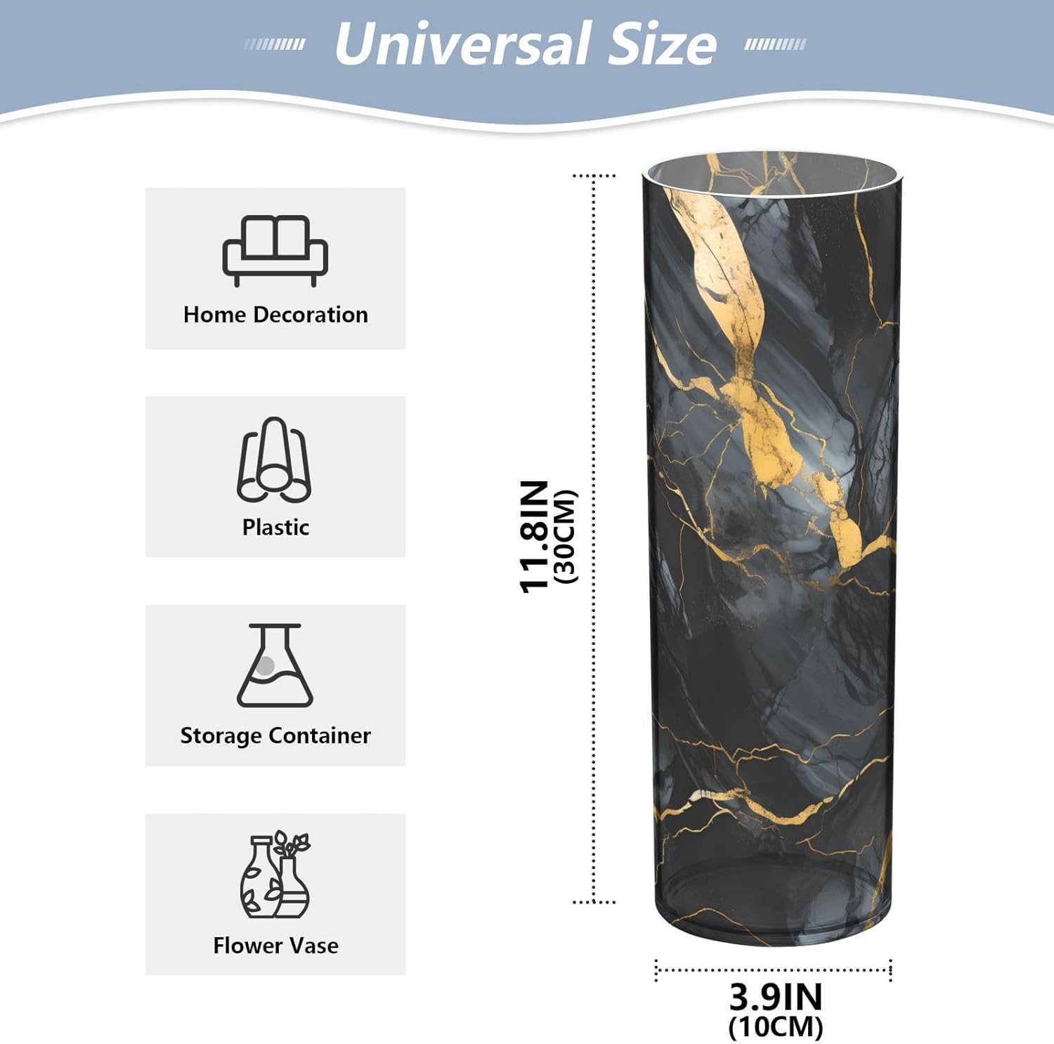 ALAZA Gold & Black Marble Flower Vase Decorative Floreros for Home Decor Bedroom Living Room Office Table Shelf Bathroom - Image 2