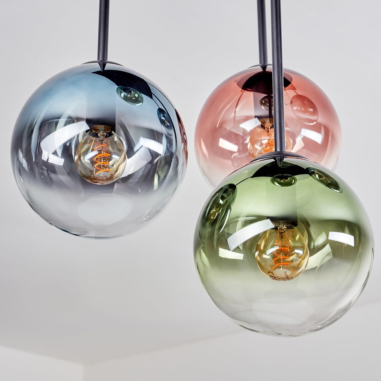 HOFSTEIN Deckenleuchte Gastor, 5-flammige Deckenlampe aus Metall/Glas in Schwarz/Blau/Grün/Kupfer/Klar, Leuchte im Retro/Vintage-Design (Schirme Ø 15 cm), E14, Esszimmer, Wohnzimmer, Schlafzimmer