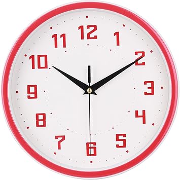 Topkey Silent Round Wall Clock Kitchen 9 Inch Modern style Non-ticking Decorative Bedroom Office Study Room Kitchen Wall Clock-Red