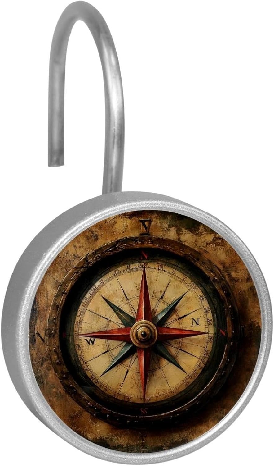 _Compass (1) Round Crystal Glass Decorative Shower Curtain Hooks with 3D Pattern Visual, Rust Proof Shower Curtain Rings-12 Pack