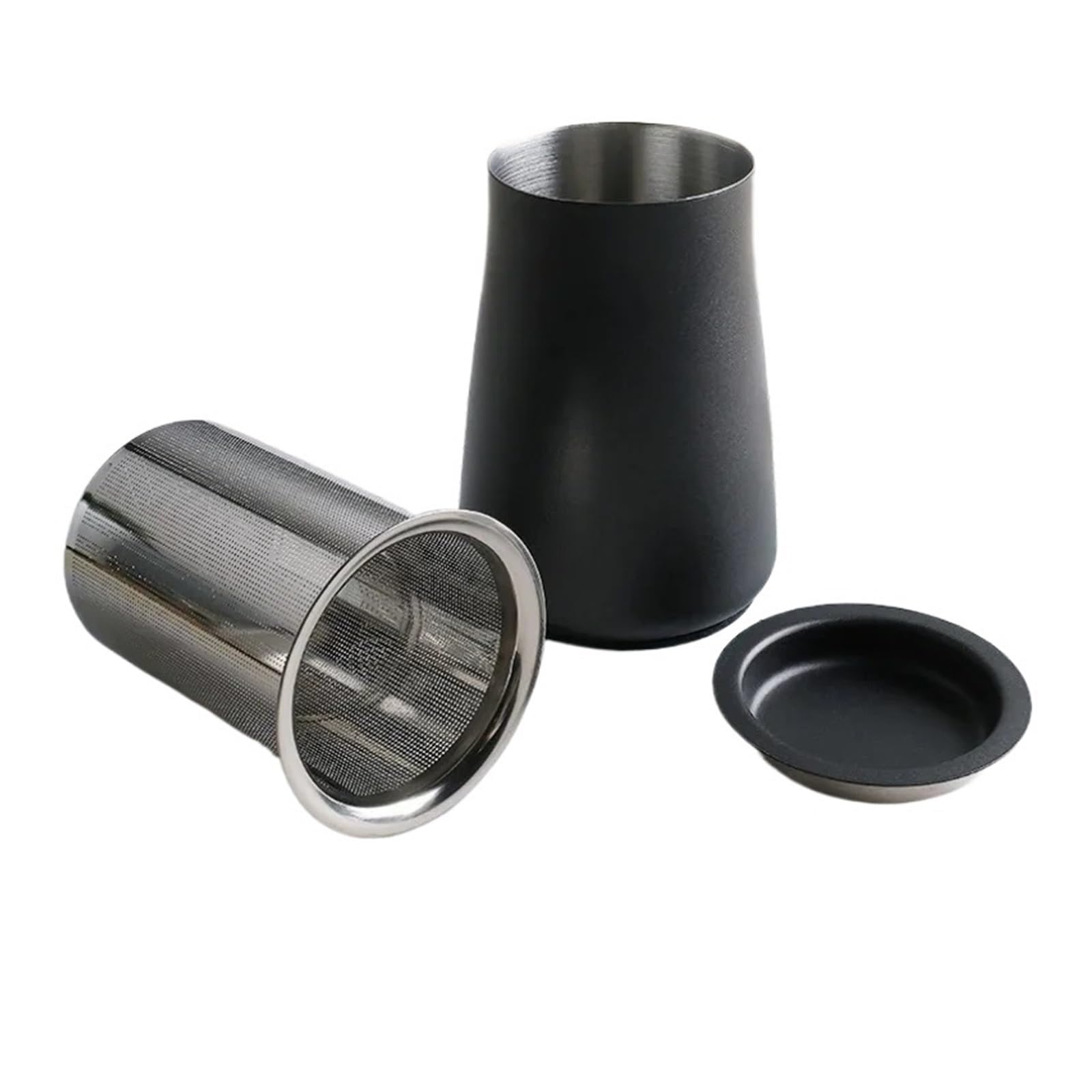 Kompatibel Mit Kaffeepulverfilter, Pulverbecher, Edelstahl-Kaffeesieb Mit Deckel, Bohnenmühle, Brühwerkzeug(Black)