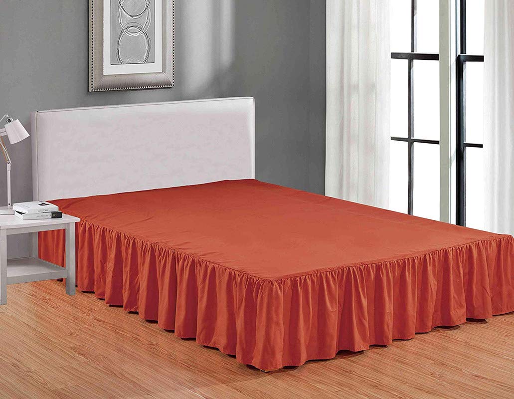 Red Easy Fit 600 TC Egyptian Cotton Frill Bedsheet Skirt Dust Ruffle with 15 Inch Tailored Drop-image-13