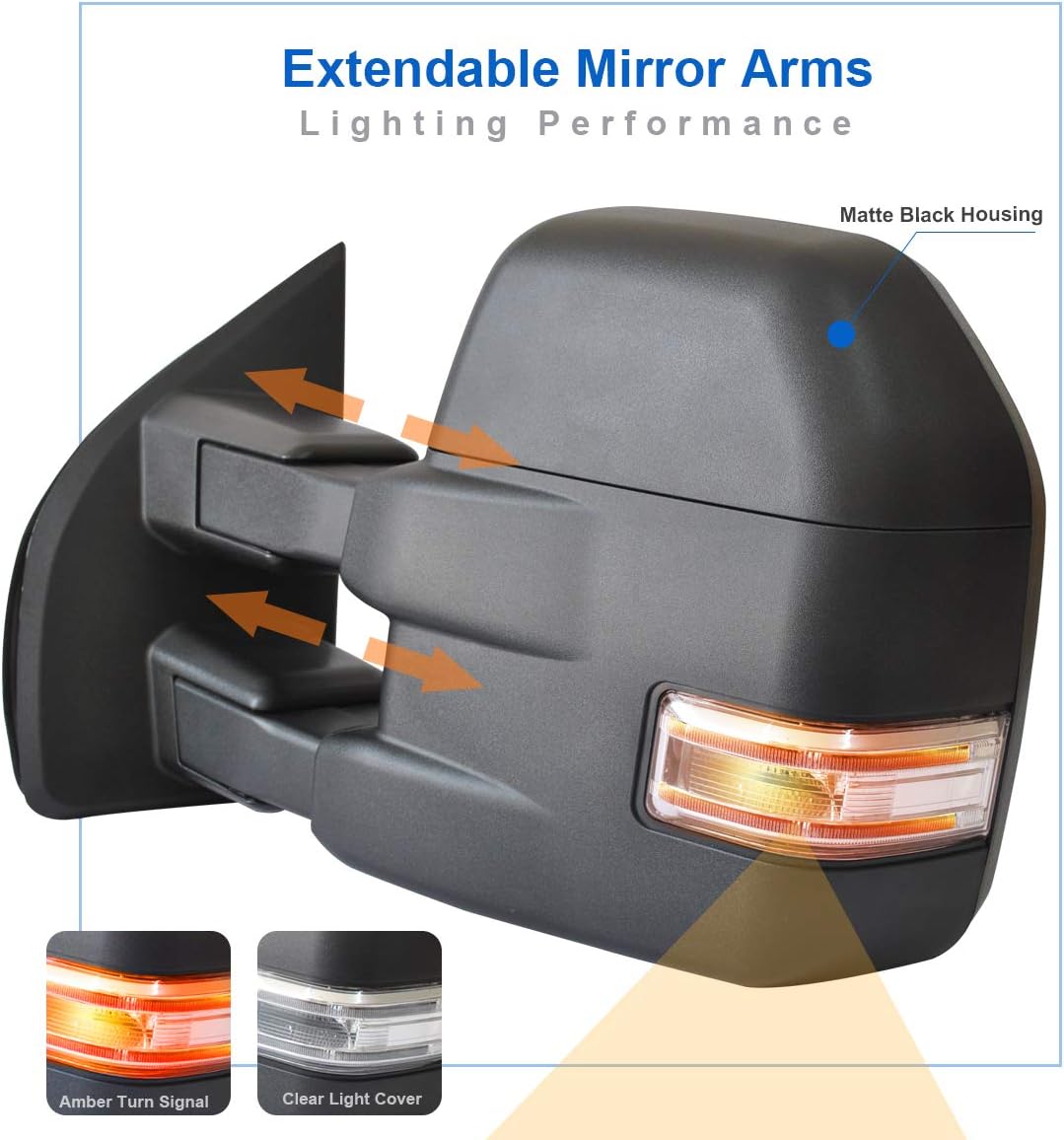 JZSUPER Towing Mirrors fit for Ford F150 Pickup Truck 2015 2016 2017 2018 2019 2020, Power Heated with Turn Signal Temperature Sensor 8 Pin Plug