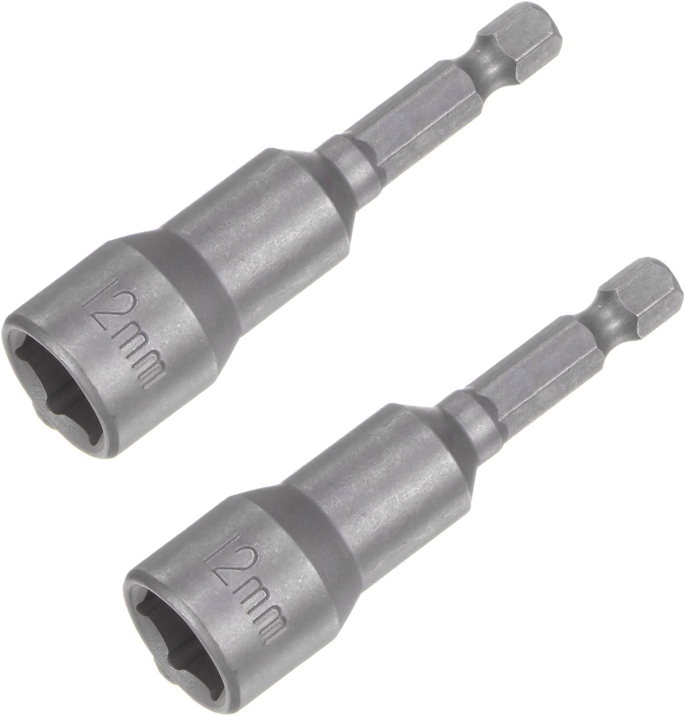 uxcell 12mm Magnetic Hex Socket 65mm/2.56", 1/4" Hex Shank Magnetic Power Nut Driver Set CR-V Quick-Release Extensions for Impact Drill Nut Setters Socket Wrench Screw, 2 Pcs