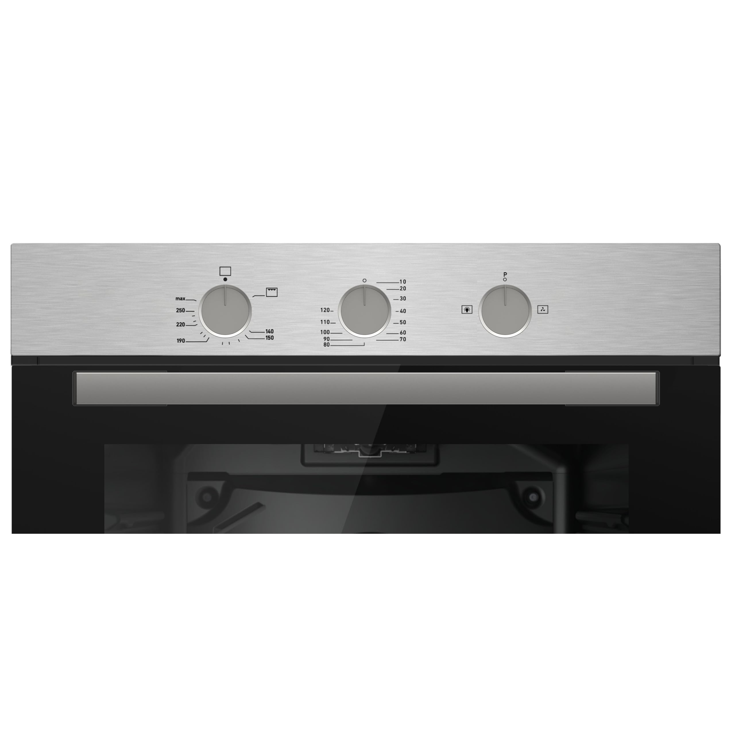 Teknix BITK263GSX Four Intégré Gaz 60cm - Intégré avec une capacité de 63L - GPL Convertible - Minute Minder Mécanique - Double vitrage - Acier inoxydable, L59,5 x H59,5 x P55,0 cm