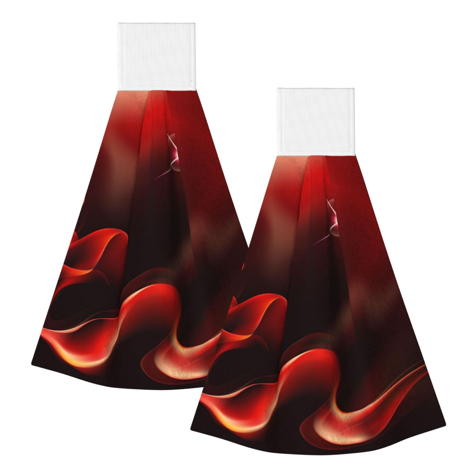 DOPKLNA Red Flame Printed, 2 Pcs Hanging Coral Fiber Hand Towels for Bathroom, Absorbent Kitchen Towels