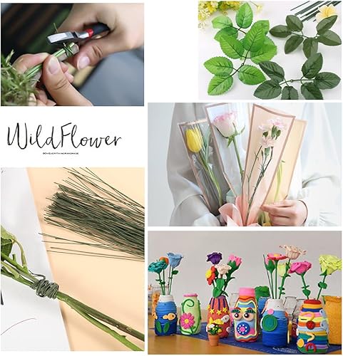 Miniatura 7 de Alambre floral calibre 26, 100 tallos de alambre de flores verdes para manualidades, envoltura de tallo de ramo, fabricación de coronas, suministros