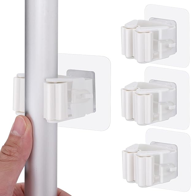 Abeillo 4 Pack Mop and Broom Holder Wall Mount, Self Adhesive Broom Gripper Holds, No Drilling, Broom and Dustpan Hanger Gripper for Home, Kitchen, Bathroom, Garden Garage
