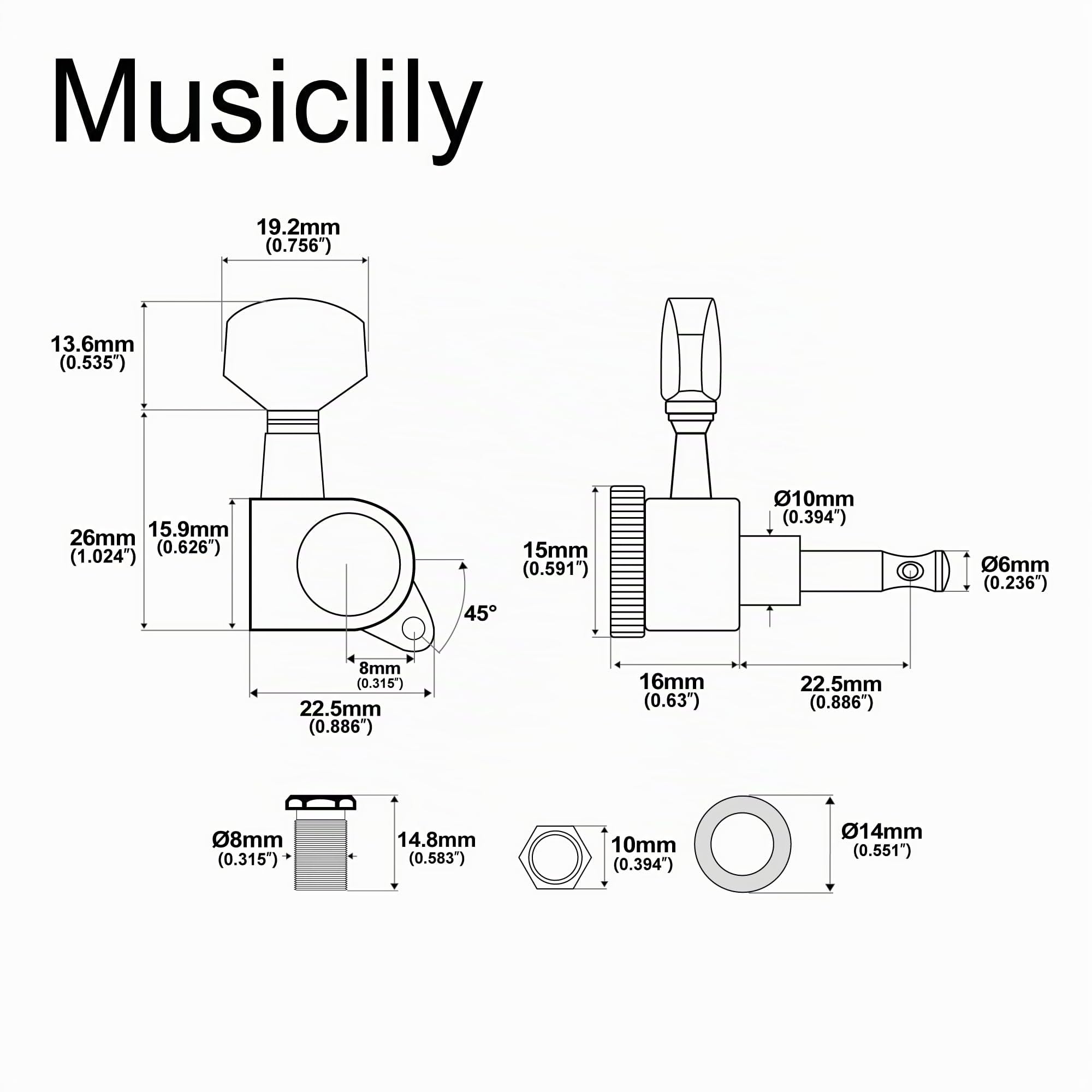 Musiclily Pro Locking Tuners per Chitarra Elettrica Fender Strat Tele, Cromato