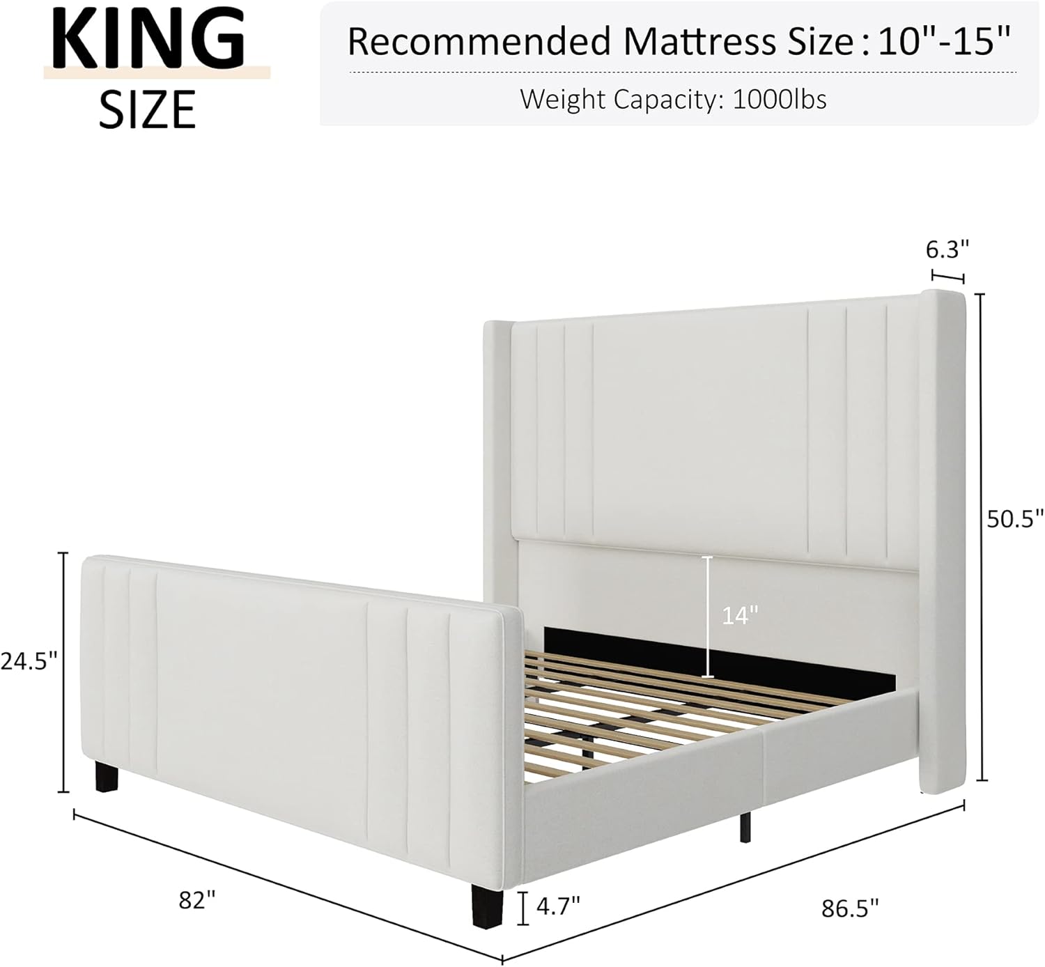 AMERLIFE King Size Bed Frame Velvet Upholstered Platform Bed with