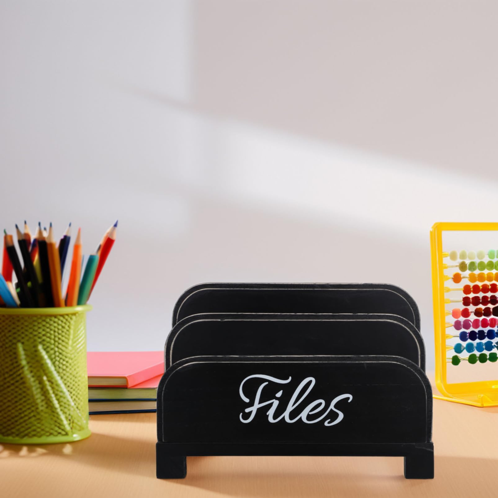 Porte-dossiers en Bois Foncé 4 Compartiments, Organiseur de Bureau