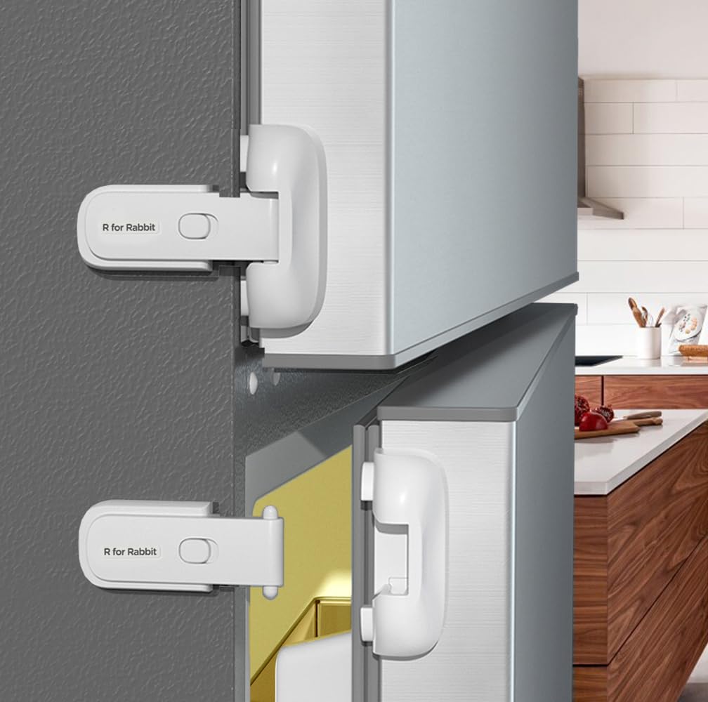 R for Rabbit Protector Plus Fridge Locker for Kids (Pack of 1 Unit), Child Safety Refrigerator Door Latch Protector EN71 Certified | Strong 3M Adhesive | Simple Lock- Unlock Mechanism Fridge Protective Lock for Kids - White