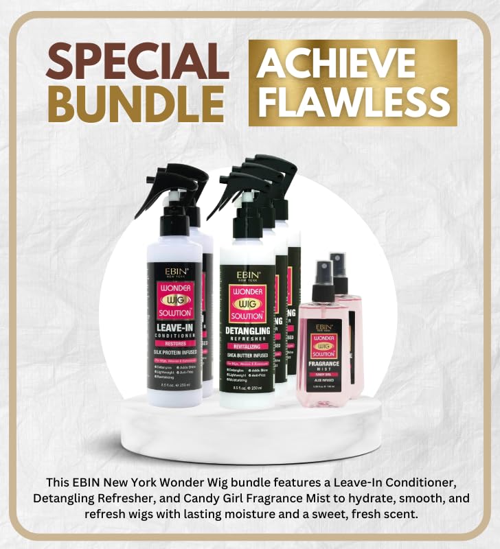 Wig Spray by EBIN New York – 2x Wonder Wig Solution Leave-In Conditioner Spray Bundle + 3x Detangling Refreshers + 2x Fragrance Mists (7 Items) Gift Set