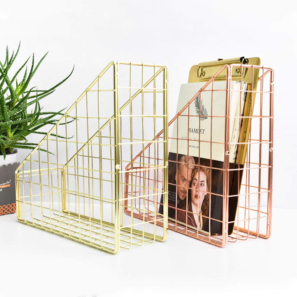 Vassoio per Documenti da Lettera, Organizer per Posta Grid, per Riviste, Ripiano in Metallo per Organizer da Tavolo, Titolare del File, Selezionatore di File Versatile,9.8x9.0x3.3Pollici,Light gold