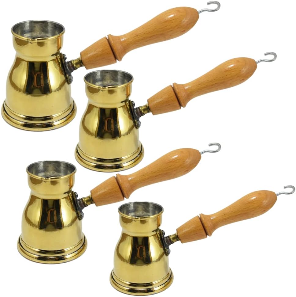 Set 4 Brass Copper Pot Ibrik Briki Turkish Greek Coffee Maker Jazva Cezve Jezve Turka Ararat Arabic Arabian Arabic With Wooden Handle Hand Hammered Handmade Egypt Egyptian Decanter