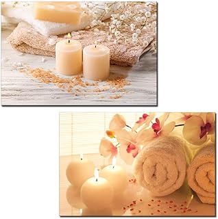 wall26 - 2 Panel Canvas Wall Art - Spa Still Life with Candles and Towels - Giclee Print Gallery Wrap Modern Home Art Ready to Hang - 16"x24" x 2 Panels