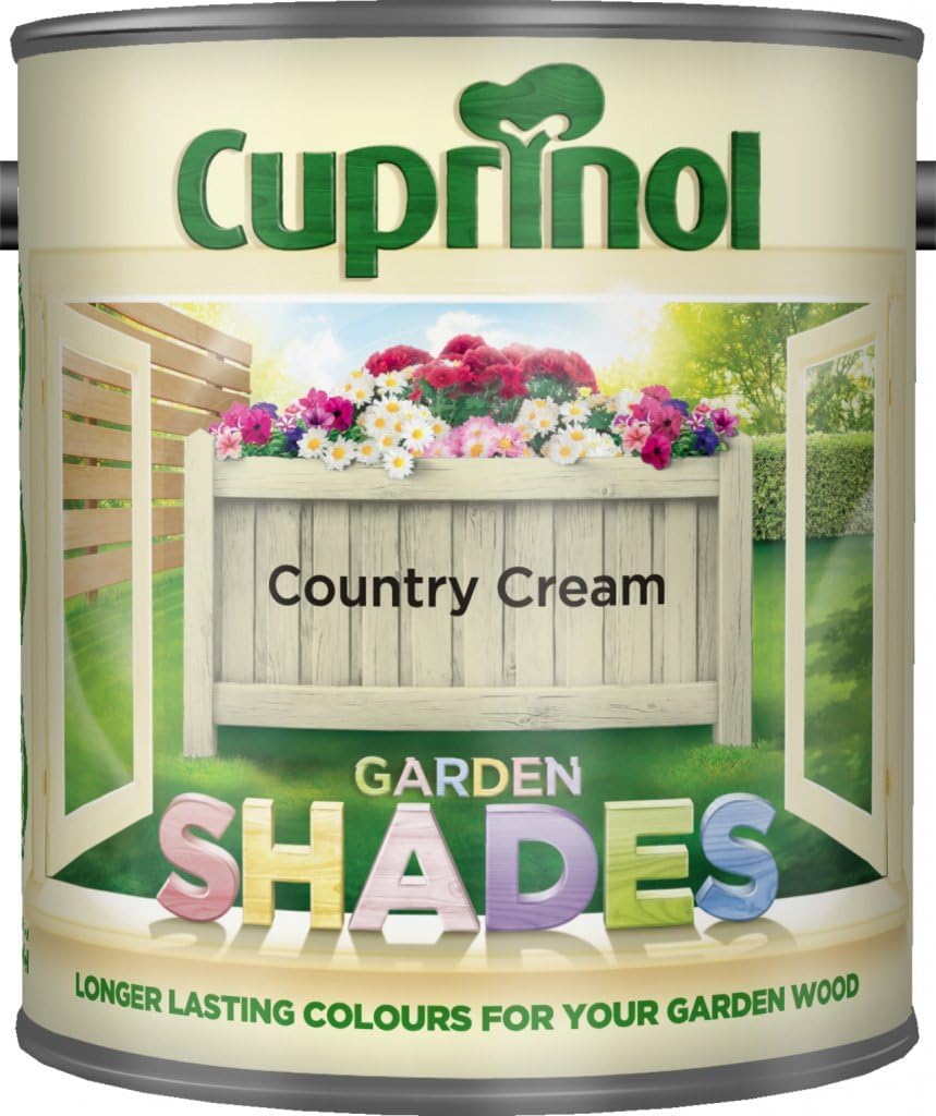 DUAYRA Garden Shades Paint | Quick Drying Water Based | For Garden Fence, Shades, Benches, Terracotta, Brick, Stone | Exterior Wood Furniture | Long Lasting (Country Cream, 1 Liter)