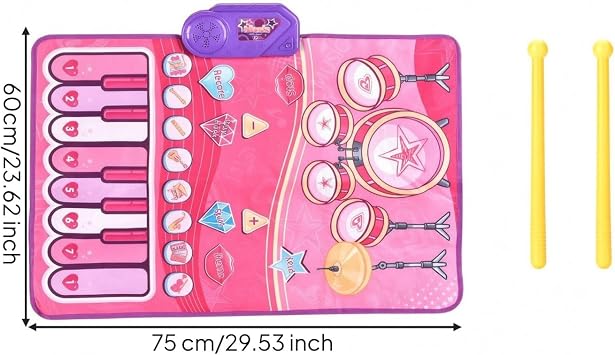 Qianly Foldable Keyboard Drum Floor Mat | Musical Floor Mat, Engaging, for Playroom, Living Room, Kids, young children, Pink