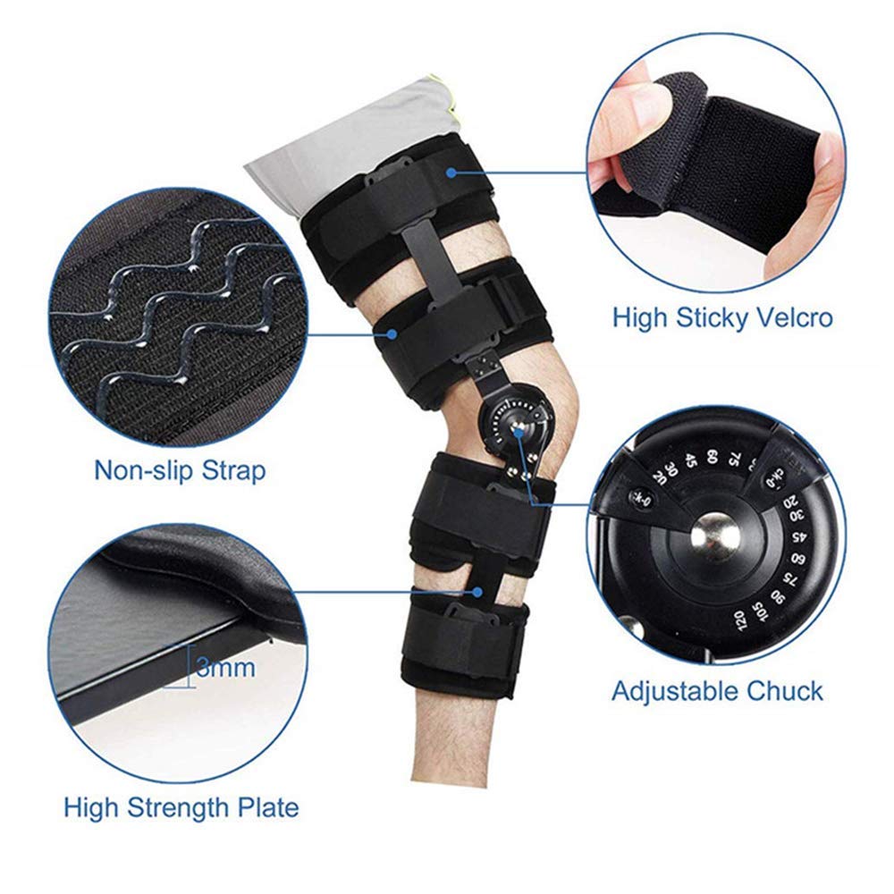 Tutore per Ginocchio Rom Incernierato, Tutore per Ginocchio Operativo per Stabilizzazione del Recupero, Stabilizzatore di Supporto Ortopedico Regolabile, Staffa di Fissa,Small