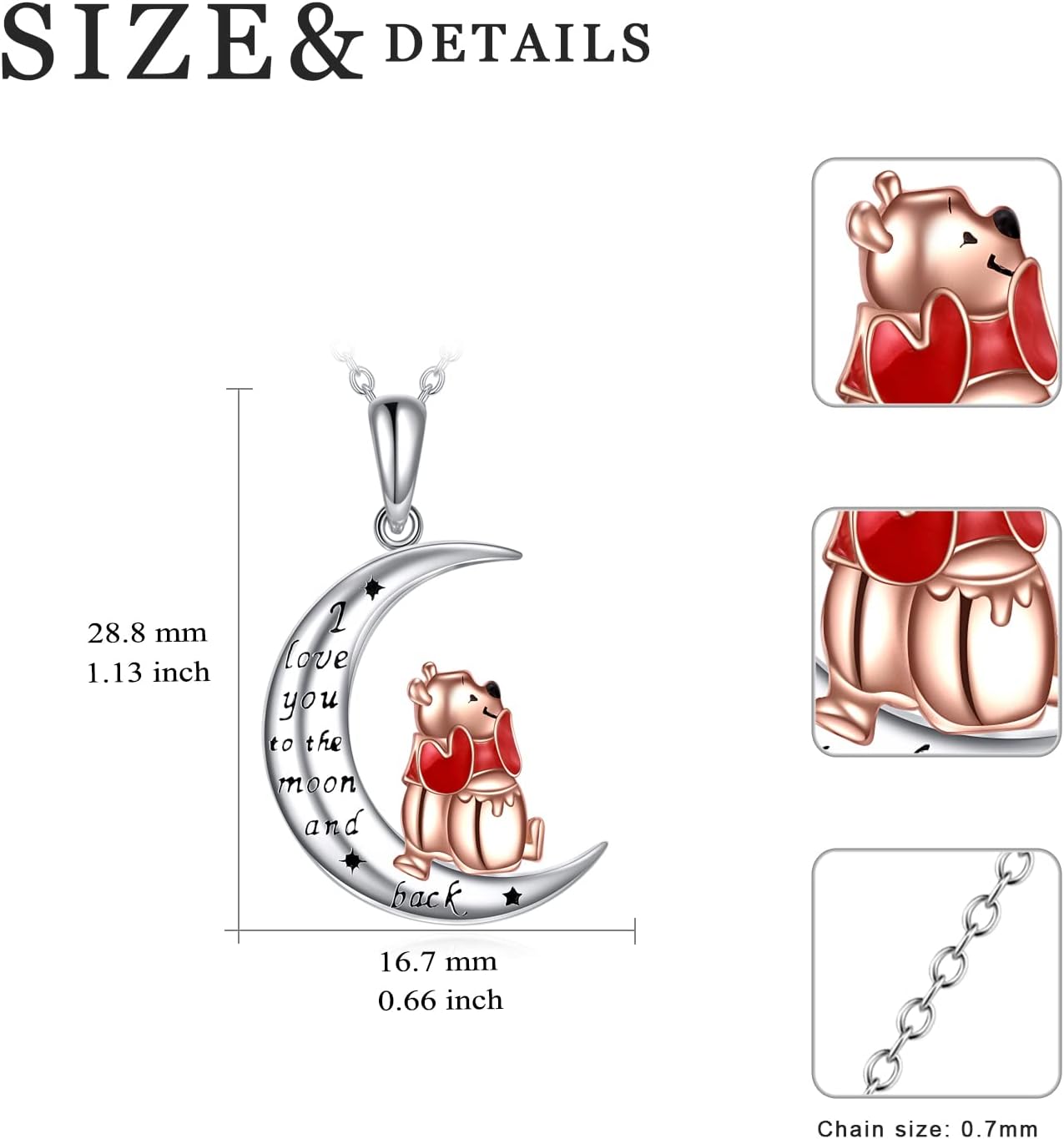 LILALO Bear Necklace Sterling Silver Moon Jewelry with I Love You To the Moon And Back Bear Gifts (3-Bear with honeypot-1) - Image 6