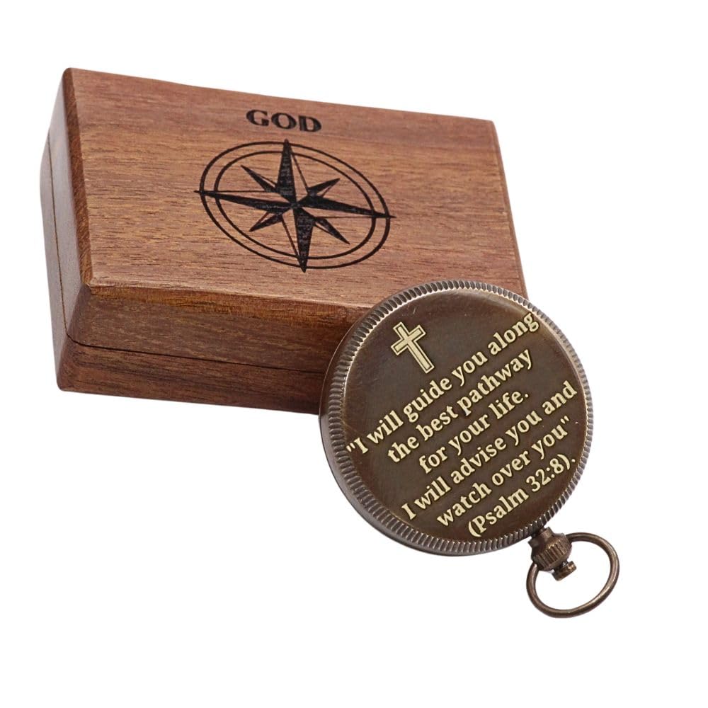Baptism Compass Gift for My Son, Grandson, Teenage Boy, Confirmation, Christian, Communion, Catholic, Graduation, Inspirational & Sentimental Gift, Brass